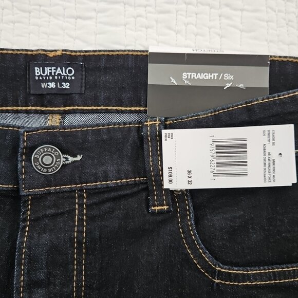 NWT Buffalo David Bitton Straight Six Jeans Men's 36x32 Dark Indigo Stretch NEW - Picture 3 of 16